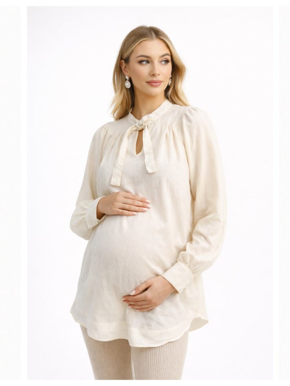 HATCH Ivory Tie Neck Wool Blend Blouse - Picture 1 of 6